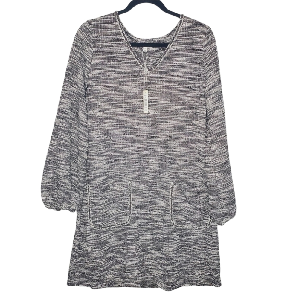 NWT Max Studio Women's Shift Dress Large V-Neck Long Balloon Sleeves